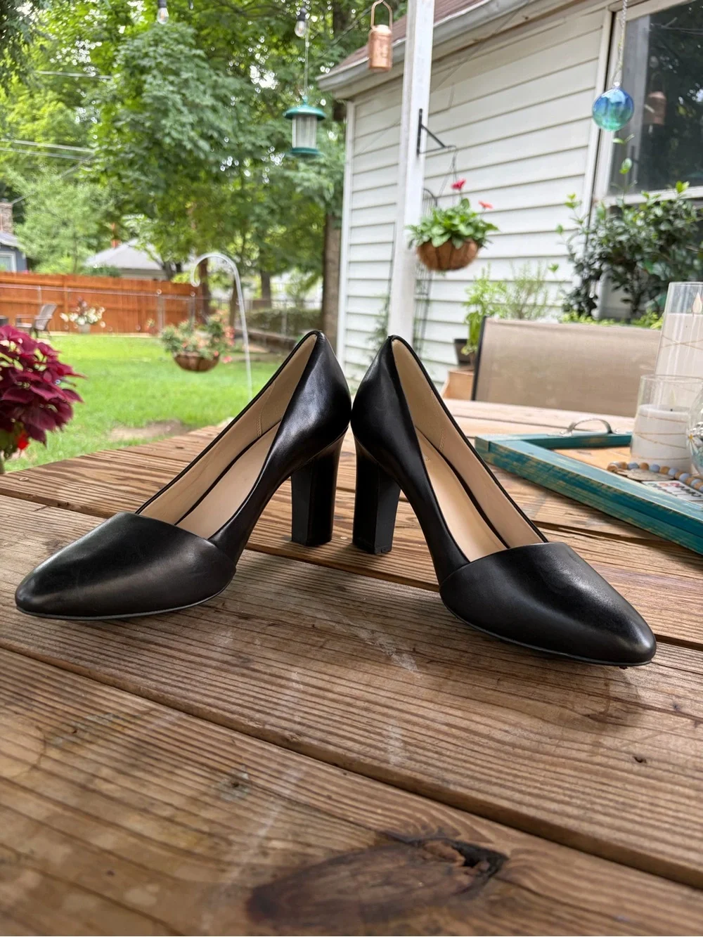 Cole Haan Black Leather Block Heel Pump